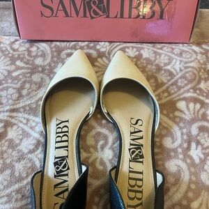 Sam & Libby Two-Tone Pointed D'Orsay Flats in Cream and Black